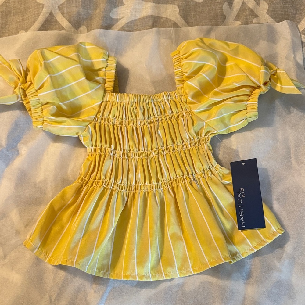 Habitual Yellow and White Puff Sleeve Top